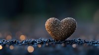 Golden heart shape on dark textured surface with bokeh lights and shallow depth of field, romantic mood for Valentine's day cards and love concepts.