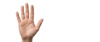 Human hand showing open palm with five fingers extended in stop gesture against white background isolated for design and communication concepts.