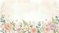 Watercolor floral border with roses, peonies, and eucalyptus leaves on cream background. Isolated design element for wedding invitations, greeting cards, and stationery projects.