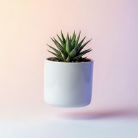 Small zebra plant succulent in white ceramic pot on pastel pink purple gradient background for home decor and interior design projects.