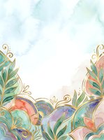 Watercolor background with ornate gold leaf botanical borders and decorative flourishes, isolated on white for invitations, cards, and design projects.