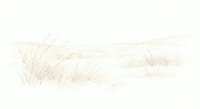 Minimalist line drawing of serene lakeside landscape with reeds and grass in warm beige tones on white background for modern home decor and wall art.
