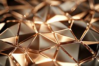 Metallic copper and gold geometric network with interconnected triangular shapes and glowing nodes, creating an abstract digital structure for technology, innovation, and connectivity concepts.