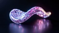 Abstract glowing wave with purple and pink particles flowing in smooth curves on dark background for digital art and motion graphics.