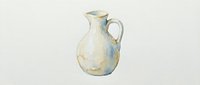 Watercolor illustration of an antique ceramic pitcher with cream and blue glazed finish, suitable for home decor, vintage design projects, and historical artwork collections.