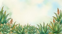 Watercolor succulent and aloe vera border on soft green background with copy space for text, perfect for natural wellness designs.