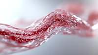 Red liquid wave with bubbles and droplets creating dynamic fluid motion splash for beverage advertising and product design applications.