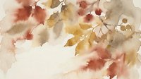 Watercolor autumn leaves in warm orange, red and yellow tones with soft brushstrokes creating organic botanical art for seasonal home decor and nature designs.