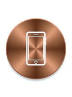 Copper metallic circular button with white smartphone icon for mobile app interface design and web development projects.