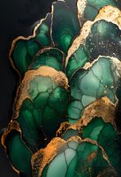 Luxurious emerald green and gold abstract fluid art with metallic veins and organic cellular patterns creates elegant marble-like texture for luxury design.