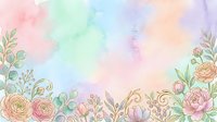 Soft pastel watercolor background with delicate floral border, roses and greenery with golden accents, perfect for wedding cards and invitations.