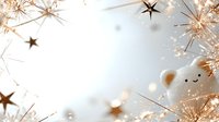 Cute kawaii mouse character with sparkles and stars on light background, dreamy festive design for greeting cards and holiday decorations.
