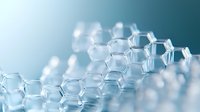 Crystalline hexagonal molecular structure in soft blue tones with selective focus and depth of field, representing scientific research and innovation.