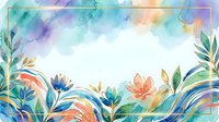 Watercolor floral frame with blooming flowers and foliage in soft pastel tones, isolated on white background for design projects.