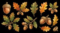 Autumn oak leaves and acorns isolated on transparent background. Ready for t-shirt design, clipart, stickers, print-on-demand products, and sublimation projects.