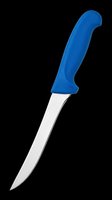 Butcher knife with blue handle isolated on transparent background, ready for culinary design, kitchen clipart, cooking graphics, t-shirt prints, and commercial food service applications.