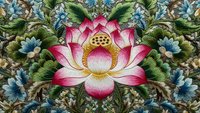 Ornate lotus flower mandala with intricate botanical details and vibrant colors on decorative background for meditation and spiritual design projects.