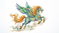 Mythical dragon with golden mane and turquoise wings, isolated on transparent background. Ready for t-shirt design, clipart, stickers, sublimation, and print-on-demand projects.
