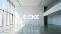 Minimalist white gallery interior with digital countdown timer and limited offer text, evoking urgency for sales, promotions, and marketing campaigns.