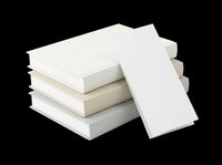 Stack of blank books with white, cream, and gray covers, isolated on transparent background. Ready for design use on t-shirts, posters, clipart, print-on-demand products, and sublimation projects.