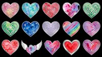 Colorful decorative hearts collection isolated on transparent background, ready for stickers, T-shirt design, clipart, print on demand, and sublimation projects.