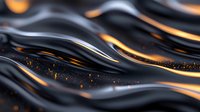 Luxurious black waves with golden glowing particles create dynamic abstract background pattern. Elegant dark flowing curves with warm light effects.
