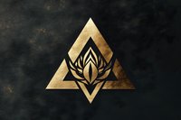Luxury golden triangle logo with ornate floral motif on dark textured background for premium branding and corporate identity design projects.