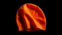 Silky swimming cap in vibrant orange-red with metallic sheen, isolated on transparent background. Ready for clipart, t-shirt design, print-on-demand products, stickers, and sublimation projects.