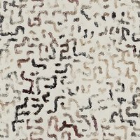 Abstract seamless pattern with curved brushstroke lines in brown and black on beige background creates organic maze-like design for textile and surface prints.