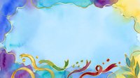 Watercolor frame with vibrant blue, purple, and yellow ink washes creating organic borders, isolated on light background for design, invitations, and creative projects.