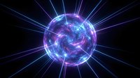 Glowing energy sphere with radiating light beams on black background for futuristic technology designs and sci-fi concepts.
