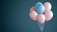 Bunch of pink and blue pastel balloons floating against dark teal background, minimalist party decoration concept for gender reveal or baby shower celebration.