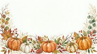 Autumn harvest border with orange and white pumpkins, fall leaves, and botanical elements on isolated white background, ready for seasonal design projects.