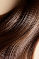 Smooth flowing brown hair strands with glossy shine and natural wave pattern, highlighting healthy texture and movement for beauty and haircare concepts.