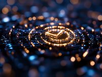 Glowing spiral pattern with golden bokeh lights on dark background creates magical atmosphere. Macro photography shows intricate details and depth of field.