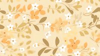 Delicate floral seamless pattern with orange watercolor flowers and white blossoms on beige background, featuring graceful leaves and botanical elements.