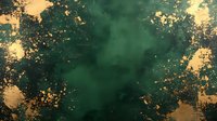 Luxurious emerald green and gold abstract background with grunge texture and metallic splatter effect creates rich, elegant atmosphere for luxury designs.