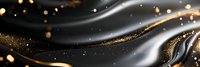 Luxurious black and gold abstract waves with glowing particles and bokeh lights create elegant flowing design background for luxury branding and festive occasions.