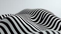 Abstract black and white wavy striped pattern creating optical illusion of movement and depth. Curved lines form dynamic flowing surface with light and shadow effects.