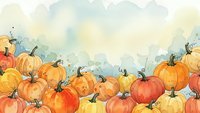 Watercolor autumn pumpkin border with orange and yellow gourds on textured background for seasonal harvest decorations and fall greeting cards.