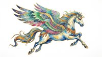 Colorful ornate pegasus with rainbow wings in flight, isolated on transparent background, ready for t-shirt design, stickers, sublimation, and print on demand use.