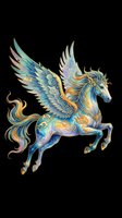 Ornate winged pegasus with blue and gold decorative patterns, isolated on transparent background. Ready for t-shirts, stickers, clipart, sublimation, and print-on-demand designs.