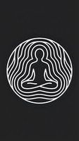 Minimalist meditation logo with person in lotus pose surrounded by flowing energy waves on dark background for wellness branding and spiritual design projects.