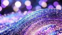 Abstract purple and blue glittery curves with sparkling bokeh lights creating magical flowing waves for luxury backgrounds and festive designs.