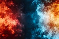 Abstract background featuring dramatic contrast of fiery red and cool blue smoke effects with dynamic swirling patterns creating an ethereal atmosphere for creative designs.
