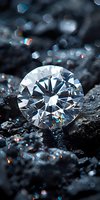 Brilliant cut diamond on dark mineral background with bokeh light effects and sparkles. Luxury jewelry concept for advertising and design projects.
