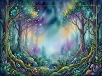 Enchanted forest with glowing magical lights, mystical atmosphere, and lush vegetation creating a fantasy woodland scene for fantasy art, game design, and imaginative projects.