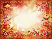 Red and gold ornamental frame with cherry blossoms, lanterns, and floral elements surrounding a luminous center space for text or design placement.