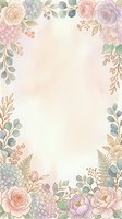 Soft watercolor floral border frame with pastel roses, succulents, berries, and greenery on a warm blush background for cards and invitations.