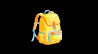 Watercolor yellow school backpack with blue straps, isolated on transparent background. Ready for stickers, t-shirt design, clipart, print on demand, and sublimation projects.